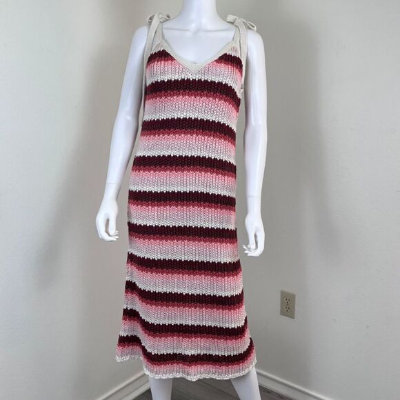 Zara Women Size L Strappy Pink Striped Crochet Knit Midi NEW Dress Party Resort - Picture 11 of 15
